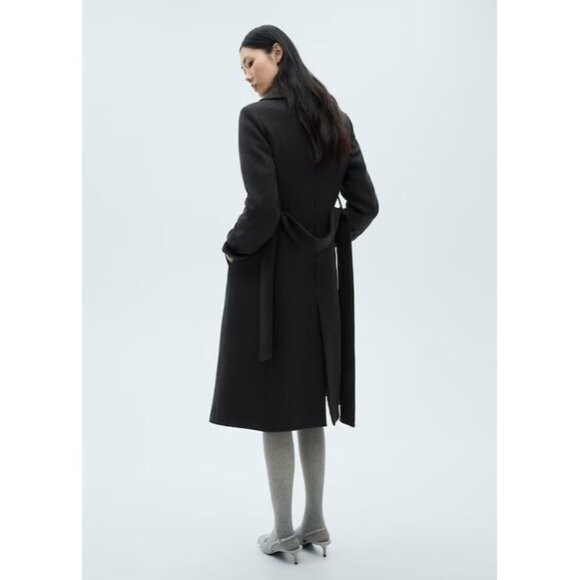Mango Manteco Woolen Belted Coat in Black - Picture 3 of 5
